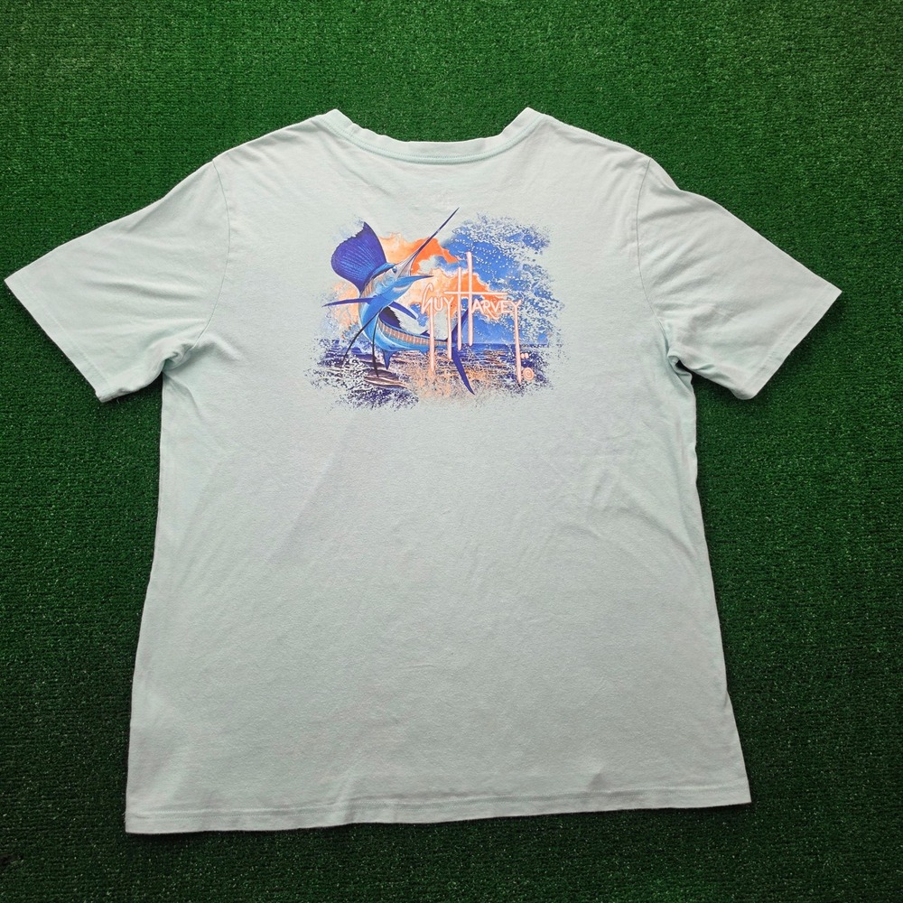 Guy Harvey Marlin Graphic Tshirt Mens Large Light Green Short Sleeve Fishing